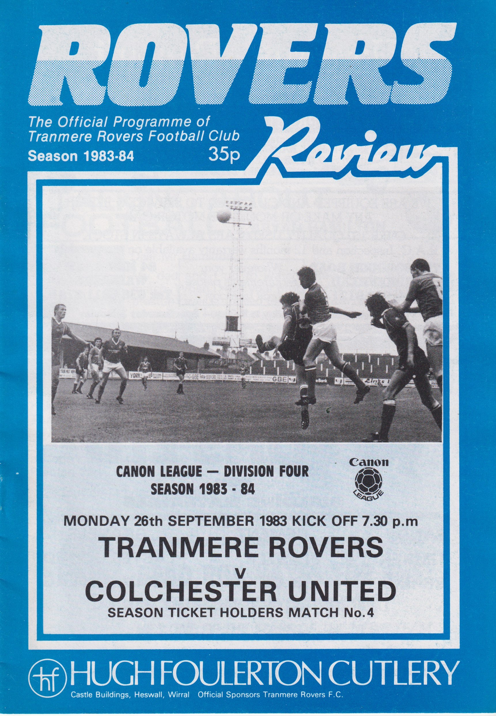 Tranmere Rovers v Colchester United match programme